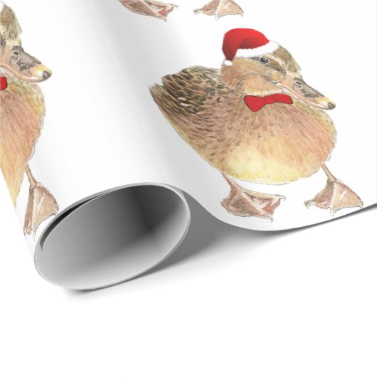Leuke Waterverf Eend in Kerst Rood Pet & Stropdas Cadeaupapier (Rol Hoek)