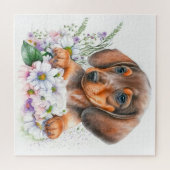 Leuke Waterverf Floral Dachshund Puppy Dog Legpuzzel (Horizontaal)