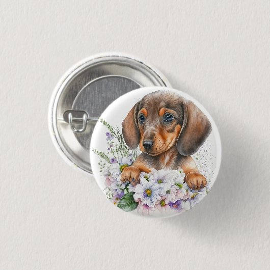 Leuke Waterverf Floral Dachshund Puppy Dog Ronde Button 3,2 Cm (Voorkant /achterkant)