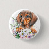 Leuke Waterverf Floral Dachshund Puppy Dog Ronde Button 3,2 Cm (Voorkant)