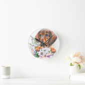 Leuke Waterverf Floral Dachshund Puppy Dog Ronde Klok (Huis)