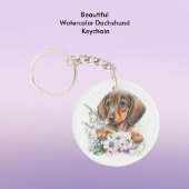 Leuke Waterverf Floral Dachshund Puppy Dog Sleutelhanger