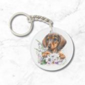 Leuke Waterverf Floral Dachshund Puppy Dog Sleutelhanger