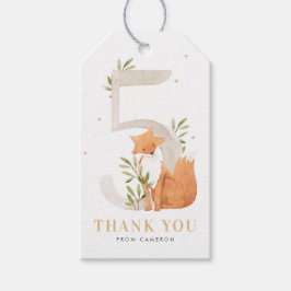 Leuke Waterverf Fox Woodland Vijfde Verjaardagsfee Cadeaulabel