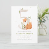 Leuke Waterverf Fox Woodland Vijfde Verjaardagsfee Kaart (Staand voorkant)