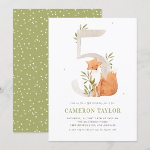 Leuke Waterverf Fox Woodland Vijfde Verjaardagsfee Kaart