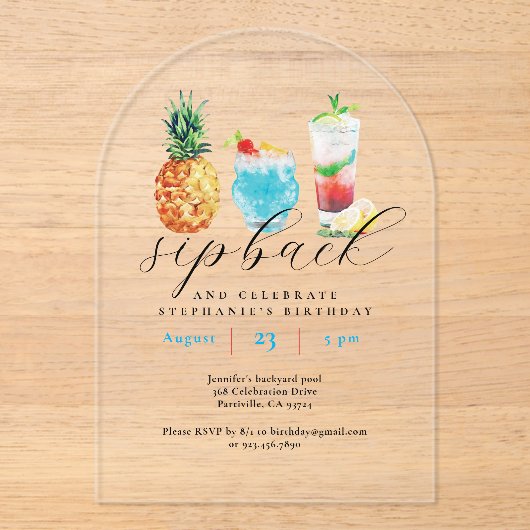 Leuke Waterverf Fruitcocktails Verjaardagsfeestje Acryl Uitnodigingen (Voorkant)