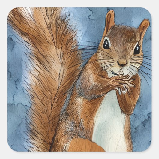 Leuke Waterverf geschetste eekhoorn Vierkante Sticker (Voorkant)