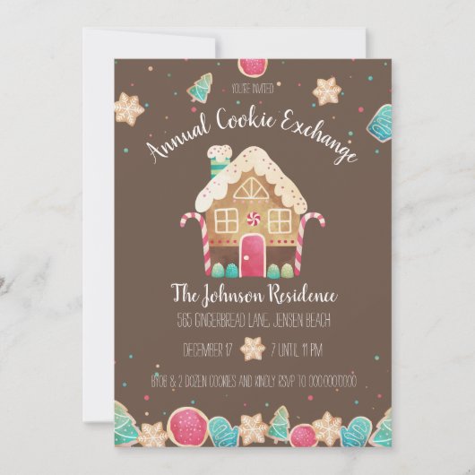 Leuke Waterverf Gingerbread Holiday Cookie Exchang Kaart (Voorkant)