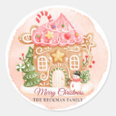 Leuke Waterverf Gingerbread House Kerst Ronde Sticker (Voorkant)