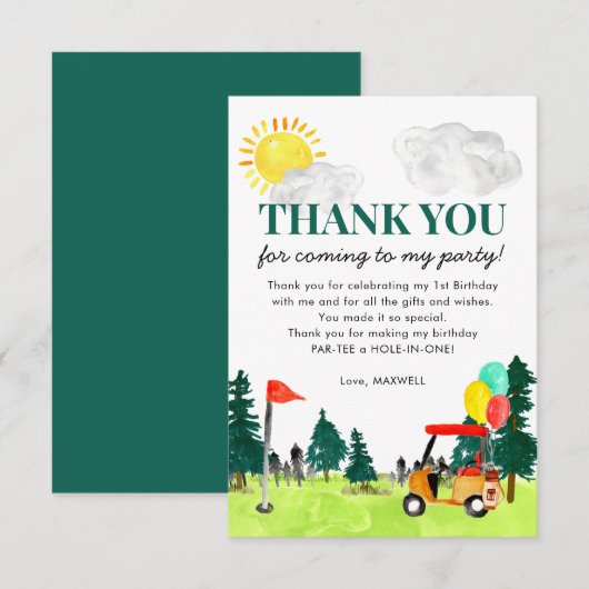 Leuke Waterverf golfkar Verjaardag Par-t-shirt Par Bedankkaart (Voorkant / Achterkant)