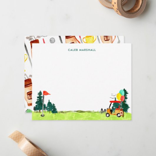 Leuke Waterverf Golfsport Golfen Little Pro Notitiekaartje (Voorkant / Achterkant in situ)