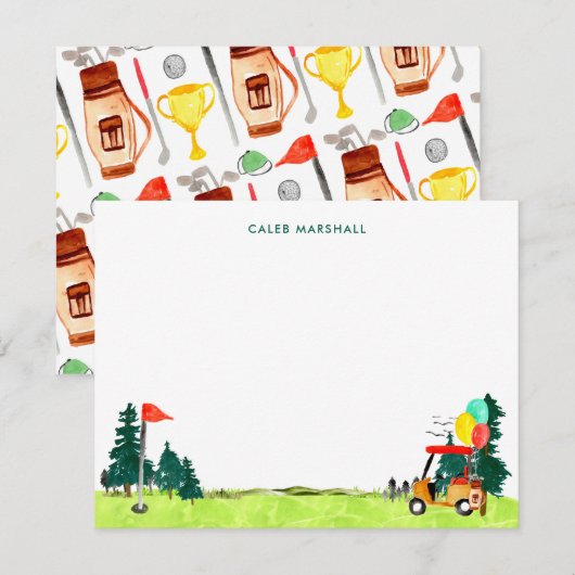 Leuke Waterverf Golfsport Golfen Little Pro Notitiekaartje (Voorkant / Achterkant)