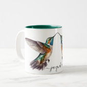 Leuke Waterverf Grappige kolibrie Personaliseer Na Tweekleurige Koffiemok (Voorkant links)