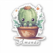 Leuke Waterverf Groene Cactus Naam Custom Cut Sticker (Voorkant)