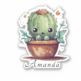 Leuke Waterverf Groene Cactus Naam Custom Cut Sticker