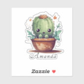 Leuke Waterverf Groene Cactus Naam Custom Cut Sticker (Vel)