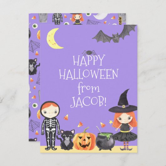 Leuke Waterverf Halloween Kostuum Kinder Briefkaart (Voorkant / Achterkant)