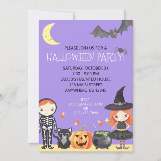 Leuke Waterverf Halloween Kostuum Kinder Kaart (Voorkant)