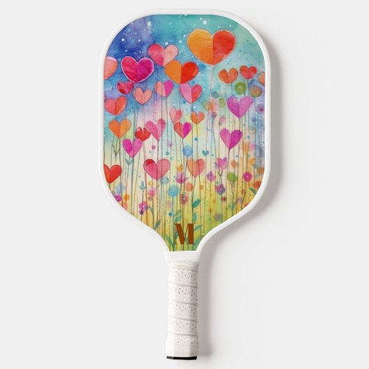 Leuke Waterverf hartballonnen Modern Monogram Pickleball Paddle (Achterkant)