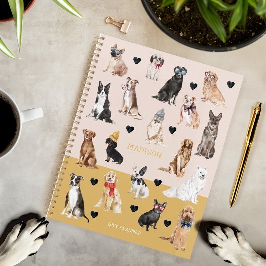 Leuke Waterverf Hondenpuppy Patroon Gepersonalisee Planner