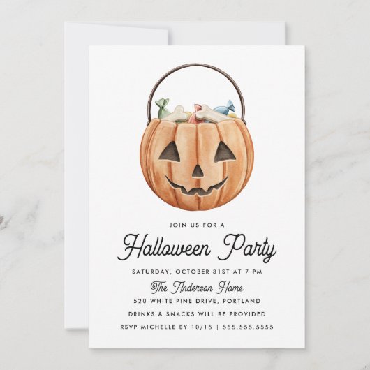 Leuke Waterverf Jack-O-Lantern Halloween Party Kaart (Voorkant)