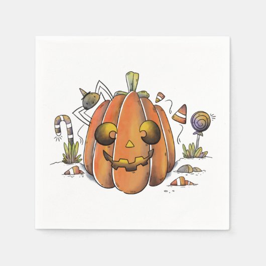 Leuke Waterverf Jack o'lantern Servet (Voorkant)