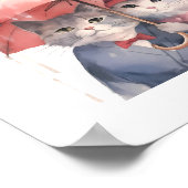 Leuke Waterverf Katten met Roze Paraplu Poster (Hoek)