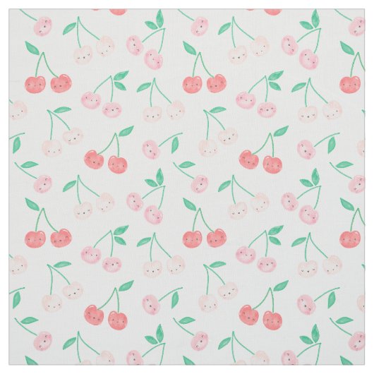 Leuke Waterverf Kersen op crème achtergrond Stof (Swatch)