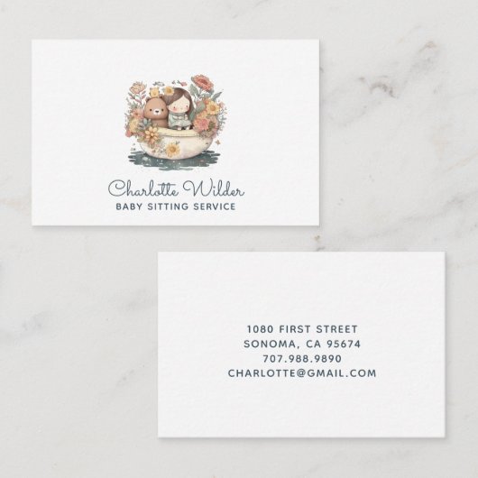 Leuke Waterverf Kind Baby Sitter Visitekaartje (Voorkant / Achterkant)