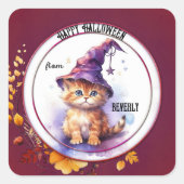 Leuke Waterverf Kitten Happy Halloween Sticker (Voorkant)