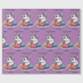 Leuke waterverf kitten met garens aangepaste naam cadeaupapier (Vlak)