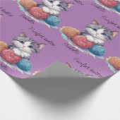 Leuke waterverf kitten met garens aangepaste naam cadeaupapier (Hoek)