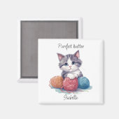 Leuke waterverf kitten met garens aangepaste naam magneet (Voorkant / Achterkant)