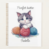 Leuke waterverf kitten met garens aangepaste naam planner (Voorkant)