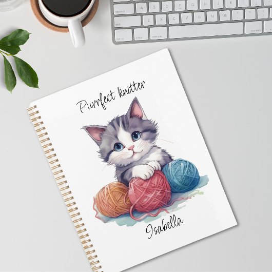 Leuke waterverf kitten met garens aangepaste naam planner