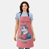 Leuke waterverf kitten met garens aangepaste naam schort (Gedragen)