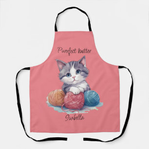 Leuke waterverf kitten met garens aangepaste naam schort