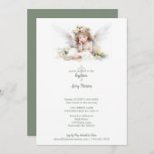 Leuke Waterverf Kleine Meisje Engel Cross Doop Kaart (Voorkant / Achterkant)