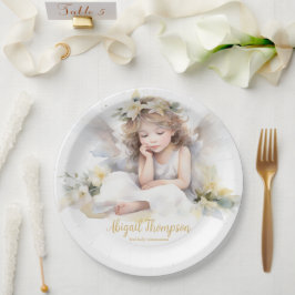 Leuke Waterverf Kleine Meisje Engel Religious Papieren Bordje