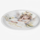 Leuke Waterverf Kleine Meisje Engel Religious Papieren Bordje (Gekanteld)