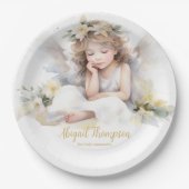Leuke Waterverf Kleine Meisje Engel Religious Papieren Bordje (Voorkant)
