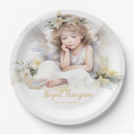 Leuke Waterverf Kleine Meisje Engel Religious Papieren Bordje (Voorkant)