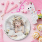Leuke Waterverf Kleine Meisje Engel Religious Papieren Bordje (Feest)