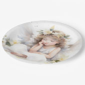 Leuke Waterverf Kleine Meisje Engel Religious Papieren Bordje (Gekanteld)