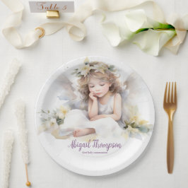 Leuke Waterverf Kleine Meisje Engel Religious Papieren Bordje