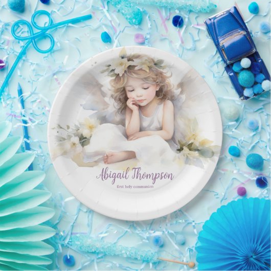 Leuke Waterverf Kleine Meisje Engel Religious Papieren Bordje (Feest)