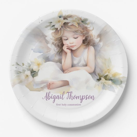 Leuke Waterverf Kleine Meisje Engel Religious Papieren Bordje (Voorkant)