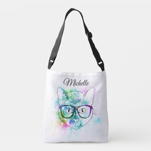 Leuke waterverf Kleurrijke Cat Art Design Custom Crossbody Tas (Achterkant)