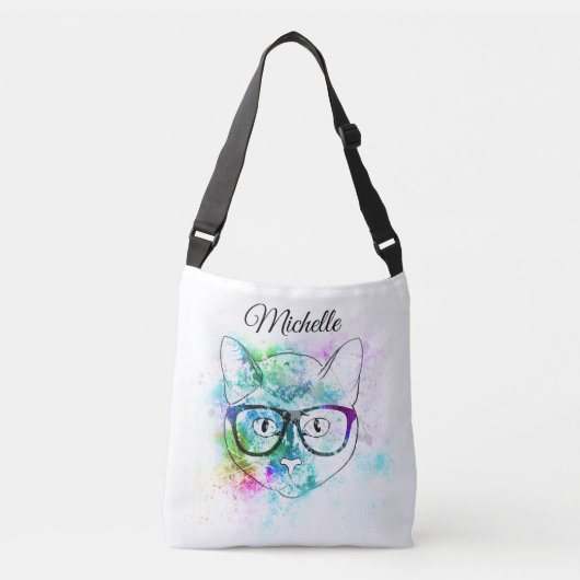 Leuke waterverf Kleurrijke Cat Art Design Custom Crossbody Tas (Voorkant)